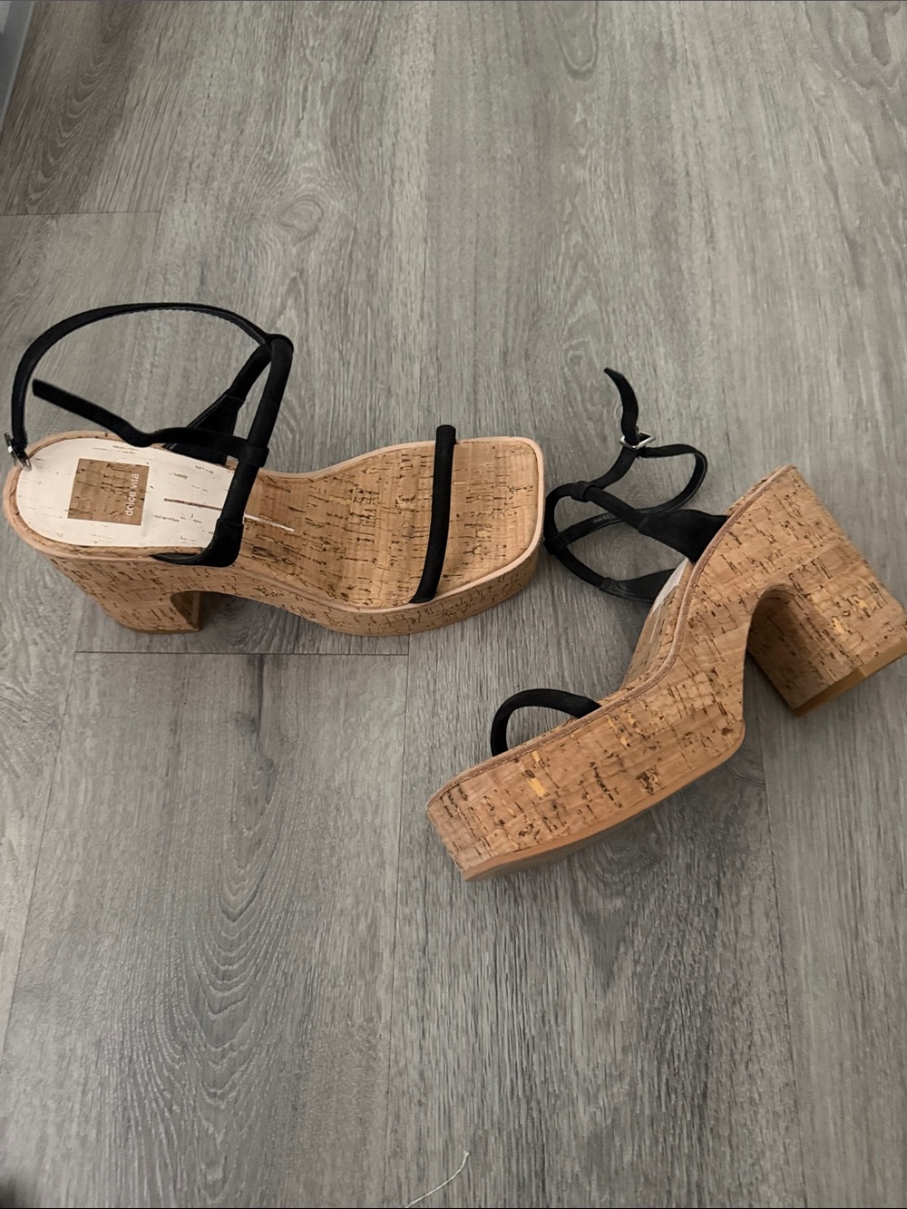 Dolce Vita Black Strappy Cork Platform Heels